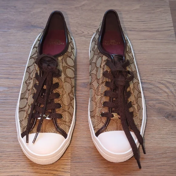 Coach Empire Low Top Logo Sneakers Brown Signature Canvas Wm Sz 10 - Picture 1 of 16